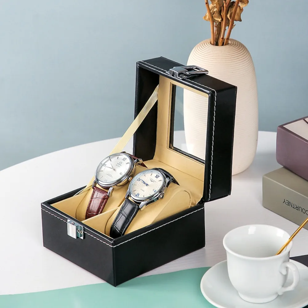 بو الجلود مشاهدة مربع العرض ، صندوق تخزين المجوهرات الفاخرة ، أسود ، 2 الشبكة ، 3 الشبكة