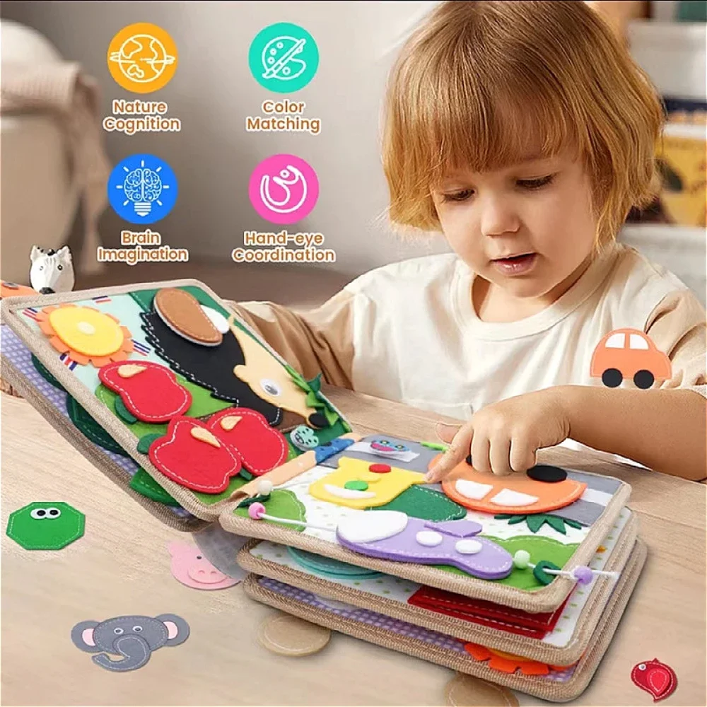 Montessori Baby Busy Cloth Book,  Deer Touch Book, Portable and Durable, Fine Motor Skills and Creativity, Educational Felt Toys