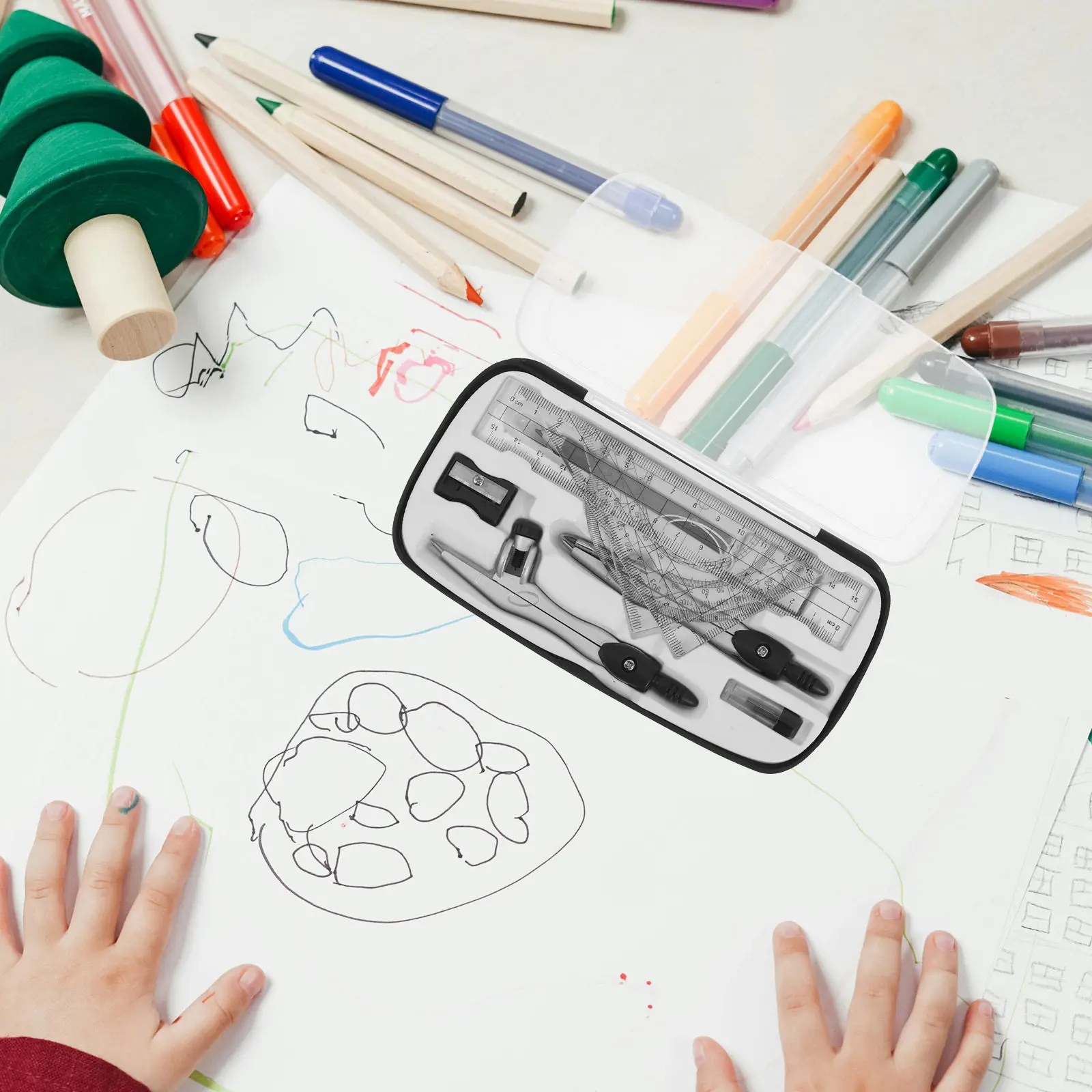 1SET Geometry Protractor Ruler School Drawing Tool Halloween Christmas Compass And Ruler Set Compass Drawing Tool Set Student