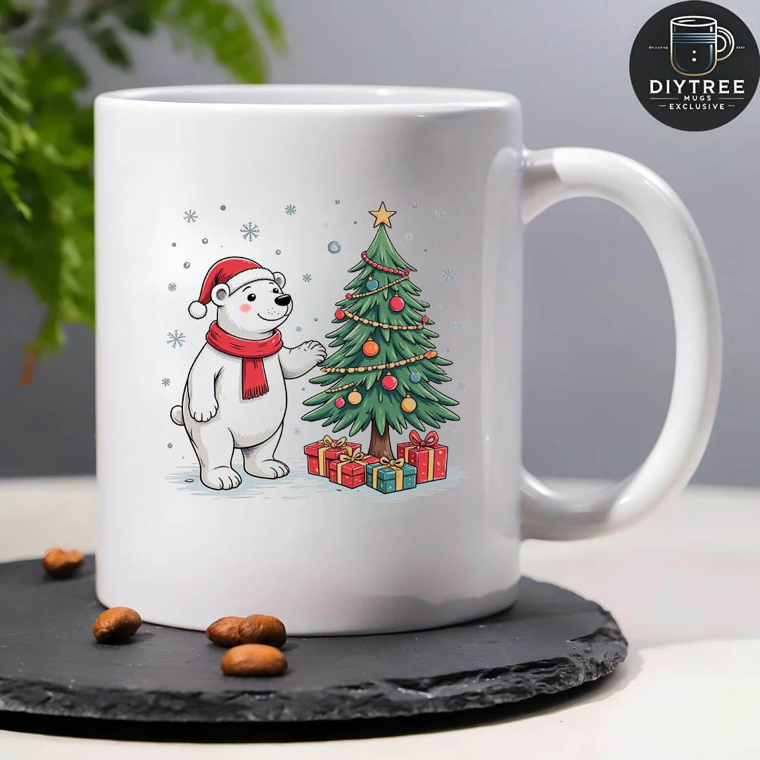كوب عيد الميلاد على شكل الدب القطبي الكرتوني سعة 11 أونصة + كوب للأطفال + مجموعة هدايا عيد الميلاد للمكتب العائلي