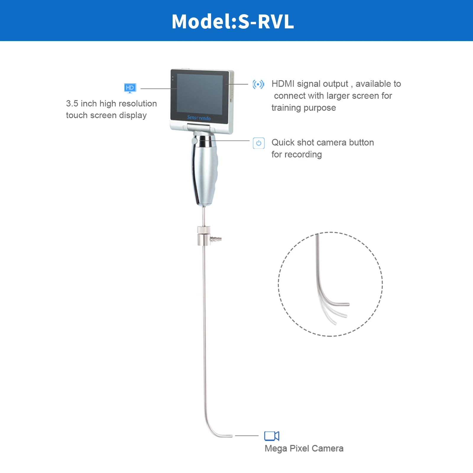 Sensorendo 3.5inch Touchscreen Reusable Video Intubation Stylet (Semi-rigid/Malleable) for Difficult Intubation