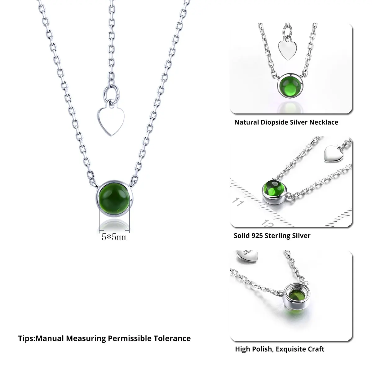 Natural Chrome Diopside Sterling Silver Women's Pendant Lovely Style Round 5mm Cabochon Cutting S925 Fine Jewelrys Gifts