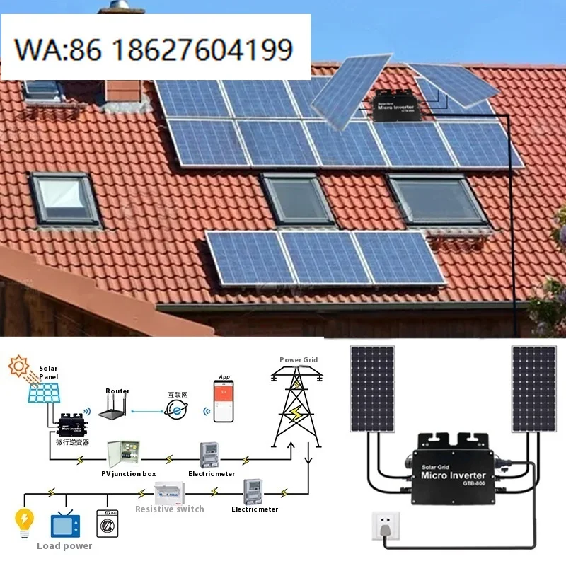 800W Single Output Grid Tie Solar Micro Inverter 220V/230V Smart WiFi MPPT Tracking  Balcony PV System