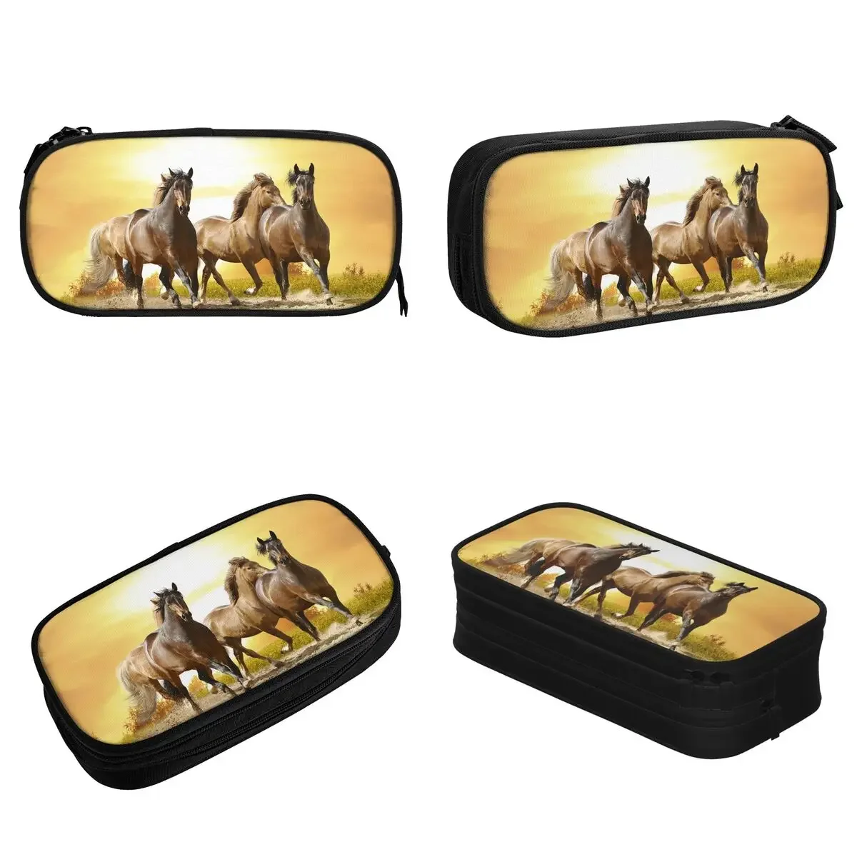 Wild Horse Pencil Cases New Galloping Animal Lovers Pen Holder Bags Kids Big Capacity School Supplies Cosmetic Pencilcases