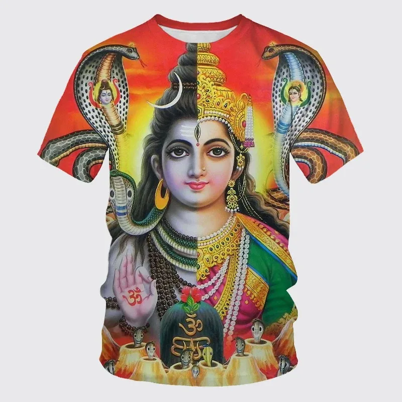 Harajuku Hindu God Wisdom Shiva 3D Men/Women T Shirt Printed Short Sleeve Tops Summer Retro Casual Personality Loose Street Tees