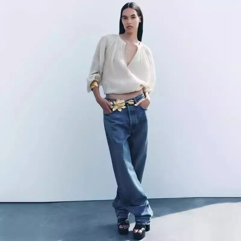 قميص نسائي بياقة مستديرة من سلسلة ZW، تصميم جديد للخريف بسحاب وأكمام طويلة، فضفاض بلون واحد، متعدد الاستخدامات للارتداء اليوم...