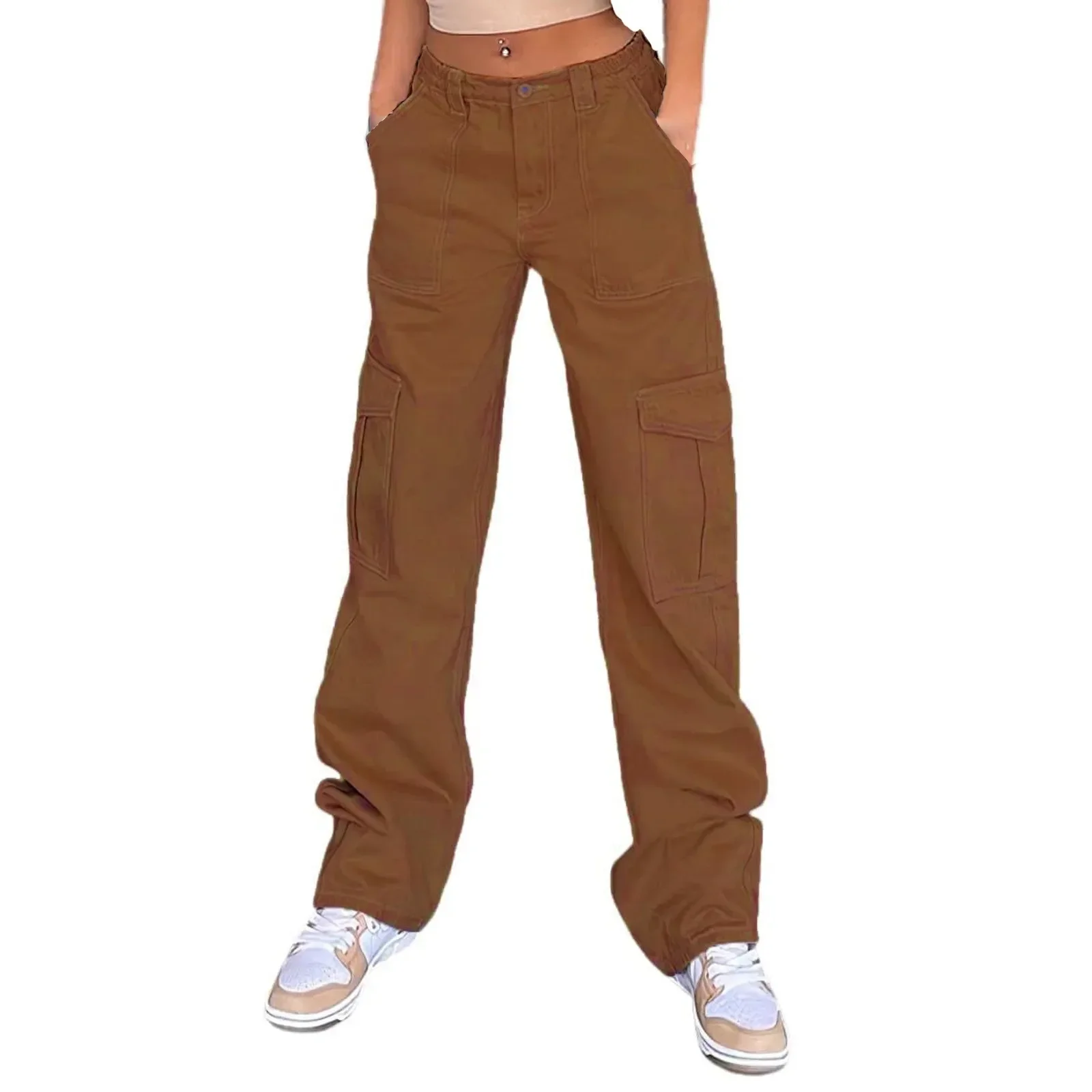 Pantalon décontracté taille haute pour femme, pantalon de course baggy, streetwear extensible à jambes larges, pantalon chaud avec taille élastique