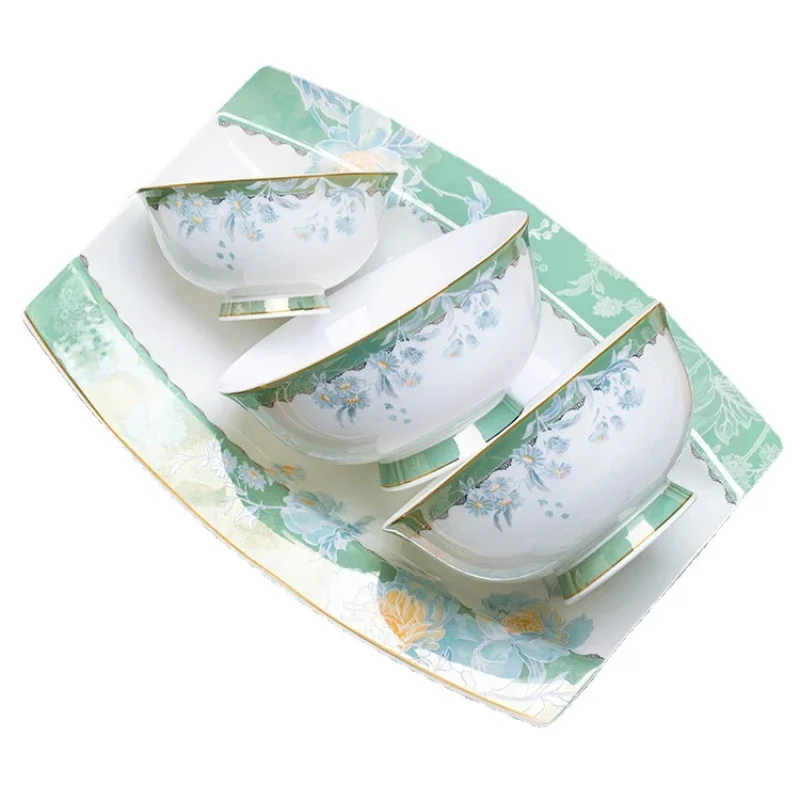 2023 New Jingdezhen Bone China Cutlery Bowl and Plates Combination Chinese Housewarming Wedding Bowl and Dish Set