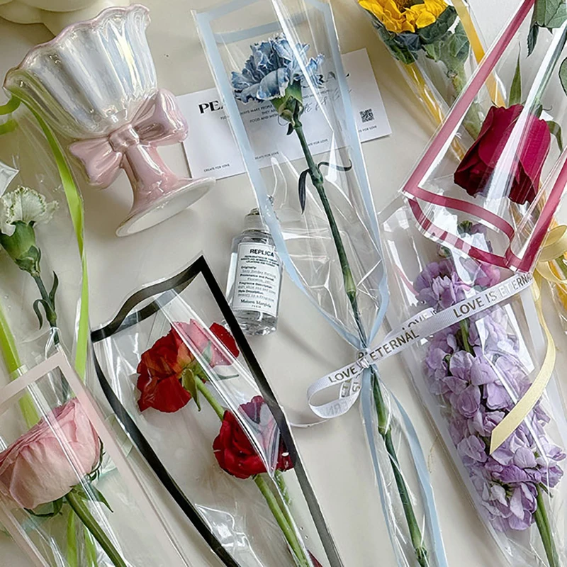 50 Stuks Enkele Boeket Bloem Inpakpapier Transparant Cellofaan Geschenkverpakking Zak Bruiloft Verjaardagsfeestje Bloemist Verpakking Zakken