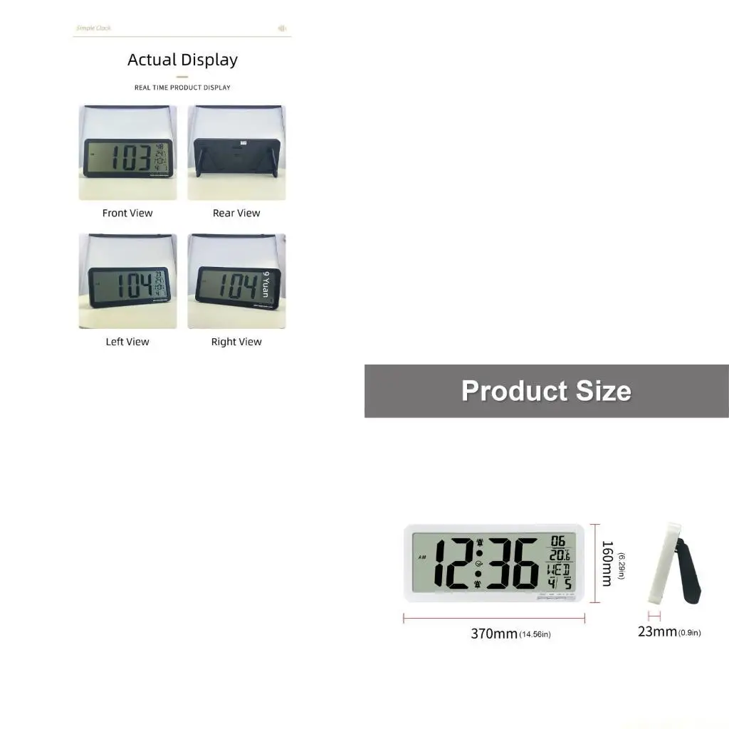 QX2E Indoor Temperature Digital Alarm Clock High Precisions Monitor Large Screen Easy To Read LCD Display Battery Operated