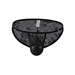 CLEVER-MENMODE Lace Briefs Sheer Panties Sexy Men Penis Pouch Underwear Transparent Lingerie Bikini Buckle Decor Underpants