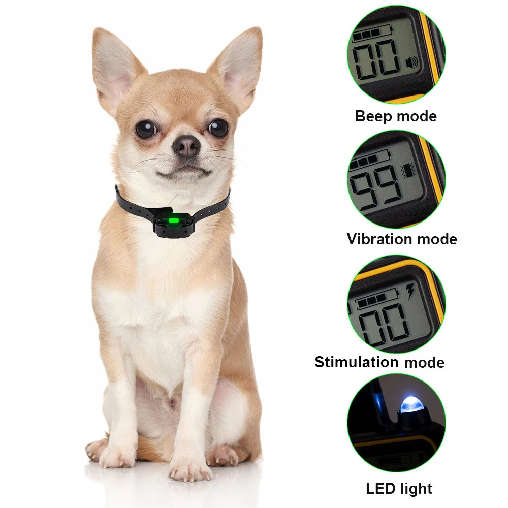 Electric Dog Training Collar Waterproof Dog Bark Collar Pet With Remote Control Rechargeable Anti Barking Device All Size Dogs