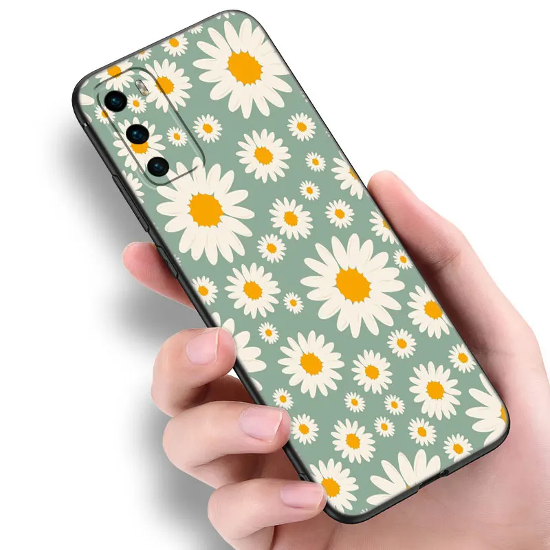 Mùa Hè Daisy Hoa Hướng Dương Ốp Lưng Điện Thoại Huawei P8 P9 P10 P20 P30 P40 Lite E P50 P Smart Pro Z S 2018 2019 2020 2021 Đen Phối Trắng