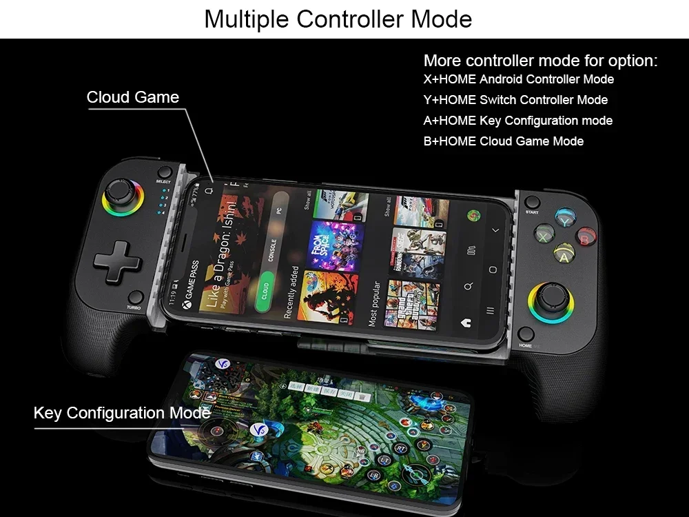 Мобильный игровой контроллер для iPhone и Android Беспроводной Bluetooth с подсветкой RGB Поддержка воспроизведения PS Remote Play Фото №3