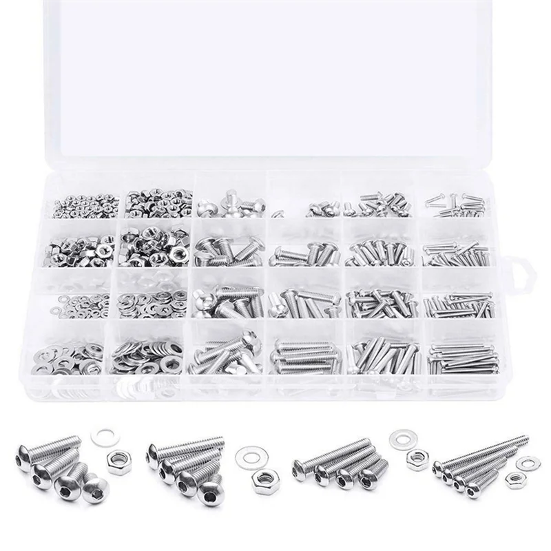 Stainless Steel Screw Hexagon Hex Socket Button Round Pan Head Screws Bolt Nut Washer Set Box Kit Hexagon Socket