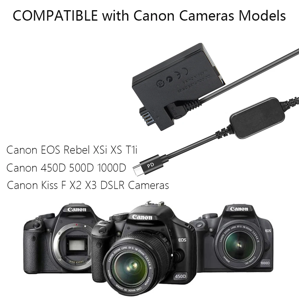 ACK-E5 شاحن الطاقة المحمول USB-C كابل LP-E5 الدمية البطارية DR-E5 تيار مستمر مقرنة لكانون EOS 450D 500D 1000D XS XSi T1i