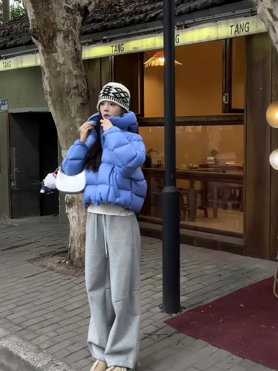 Coreano Sle azul ort Puffer Du down Jaet mujer invierno nuevo tamaño pequeño con capucha 90 blanco Du pluma ropa de abrigo cálida