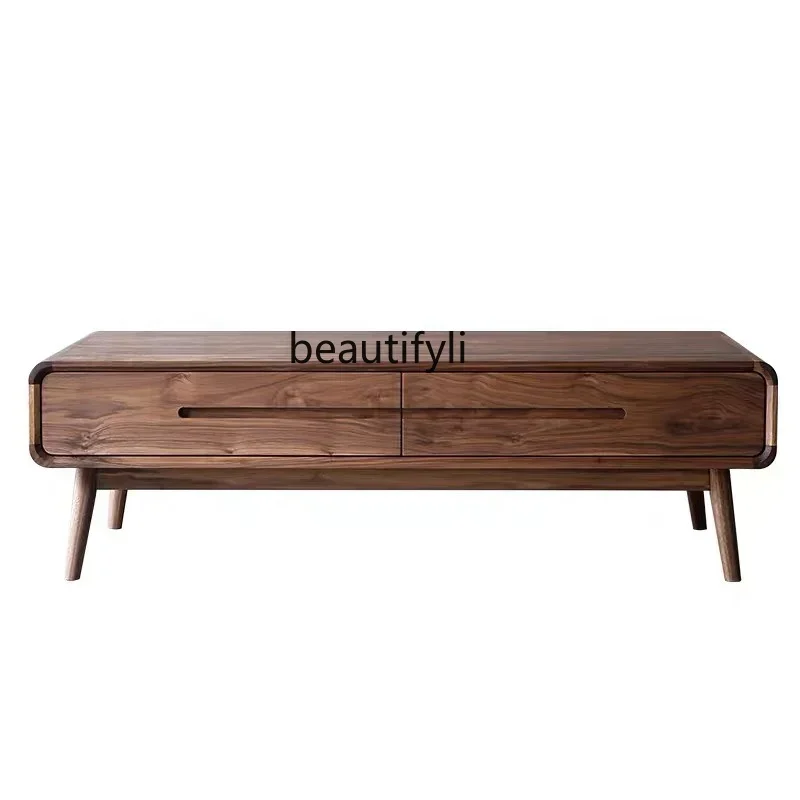 

07Nordic Solid Wood Black Walnut Color Coffee Table Home Small Apartment Tea Table furniture living room