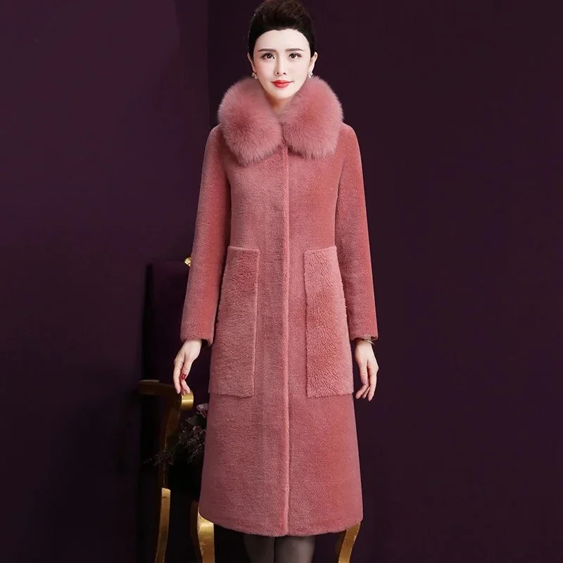 2023 inverno autunno donna vestiti, cappotto lungo di agnello di pelliccia di volpe calda spessa da donna, soprabito di cammello blu 4xl per le donne