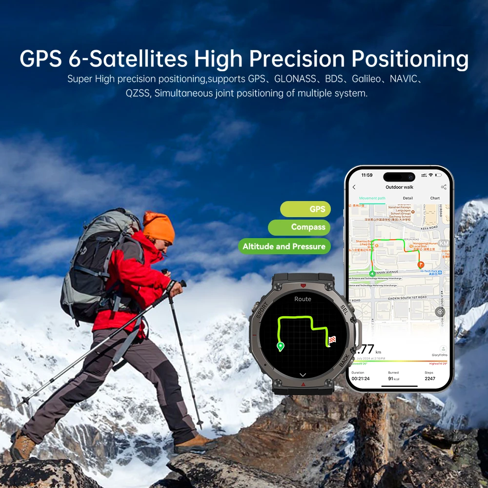 Rainbuvvy DM58 GPS Смарт-часы 1,43-дюймовый AMOLED-дисплей Поддержка ГЛОНАСС BDS Galileo NAVIC QZSS 5ATM Водонепроницаемые умные часы