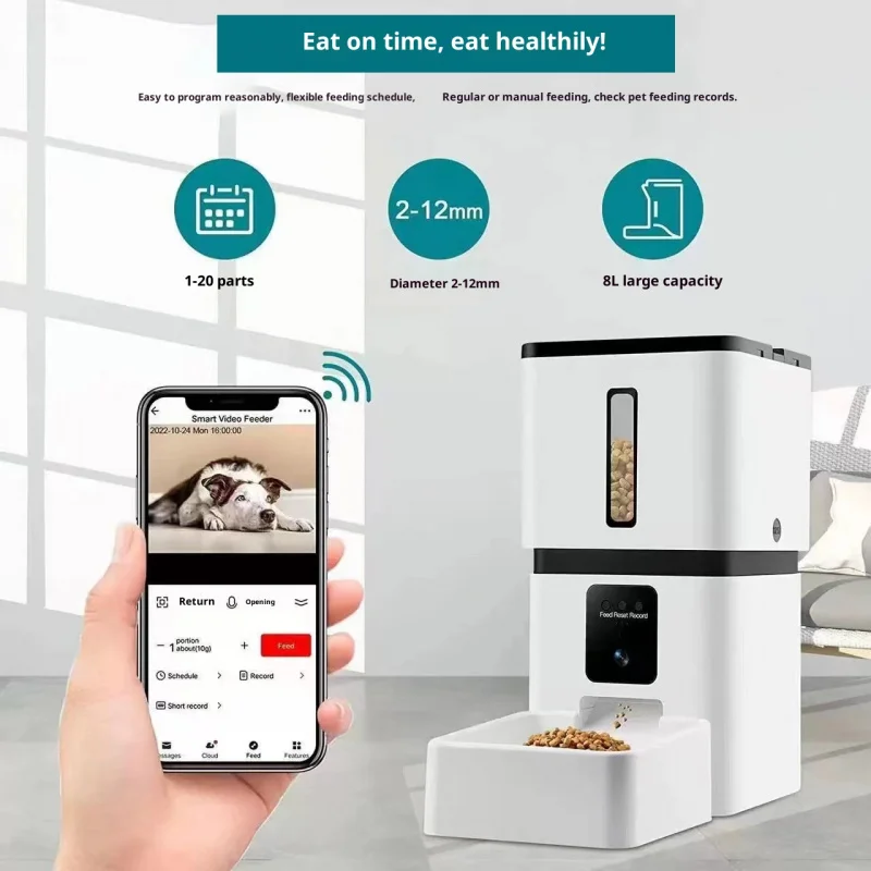 

Smart Pet Feeder with Camera - 5L Auto Dispenser with Night Vision & Two-Way Audio, Real-Time Video for Cats/Dogs (CE/FCC)