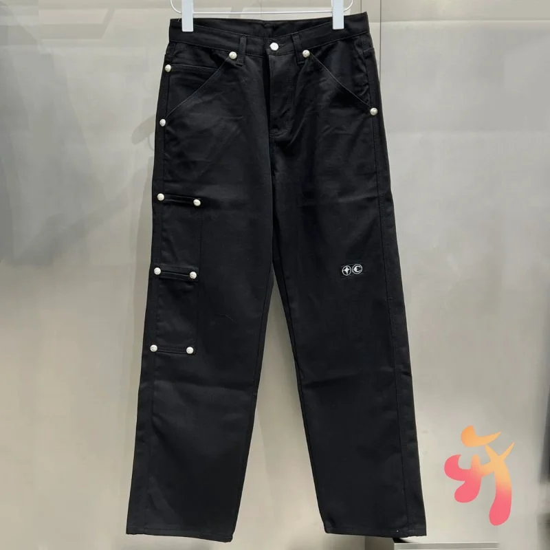 

25ss New Fashion Thug Club Pants Rivet Decoration Logging Cargo Pants Men Women Casual Buckle Zipper Opening Overalls Trousers
