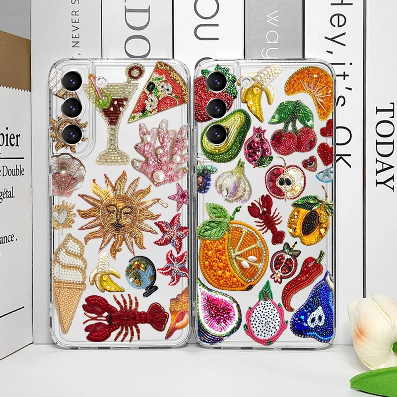 Luxury Sun Marine Floral Eyes Pattern Phone Case for Samsung A57 A14 A36 A55 A54 A53 A52 A51 A37 A56 A17 Soft Cover Clear Fundas