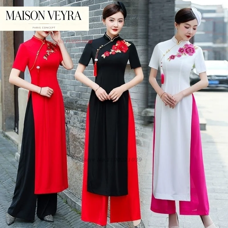 2026-vietnam-woman-ao-dai-dress-chinese-elegant-cheongsam-set-dress-pants-vintage-flower-embroidery-banquet-evening-qipao-dress