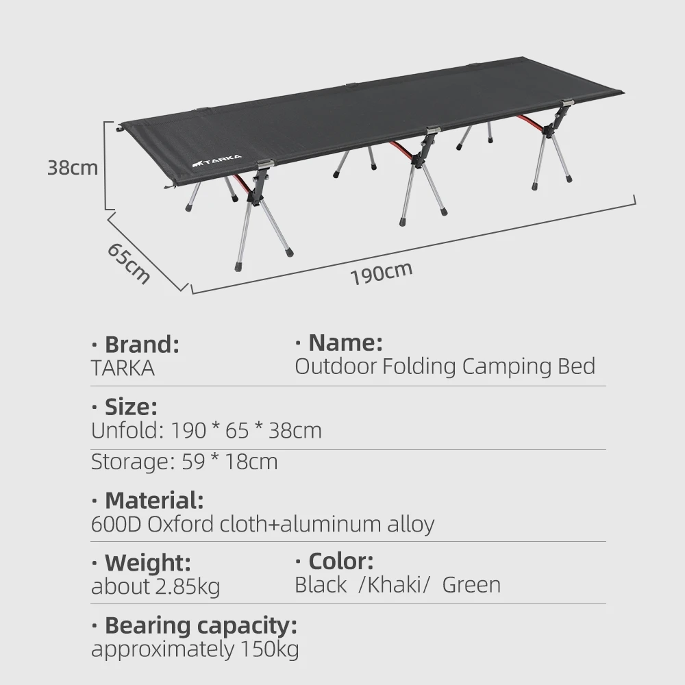 TARKA Portable Camping Cot Lightweight Collapsible Sleeping Bed Tourist Hiking Backpacking Foldable Tent Bed Outdoor Single Beds