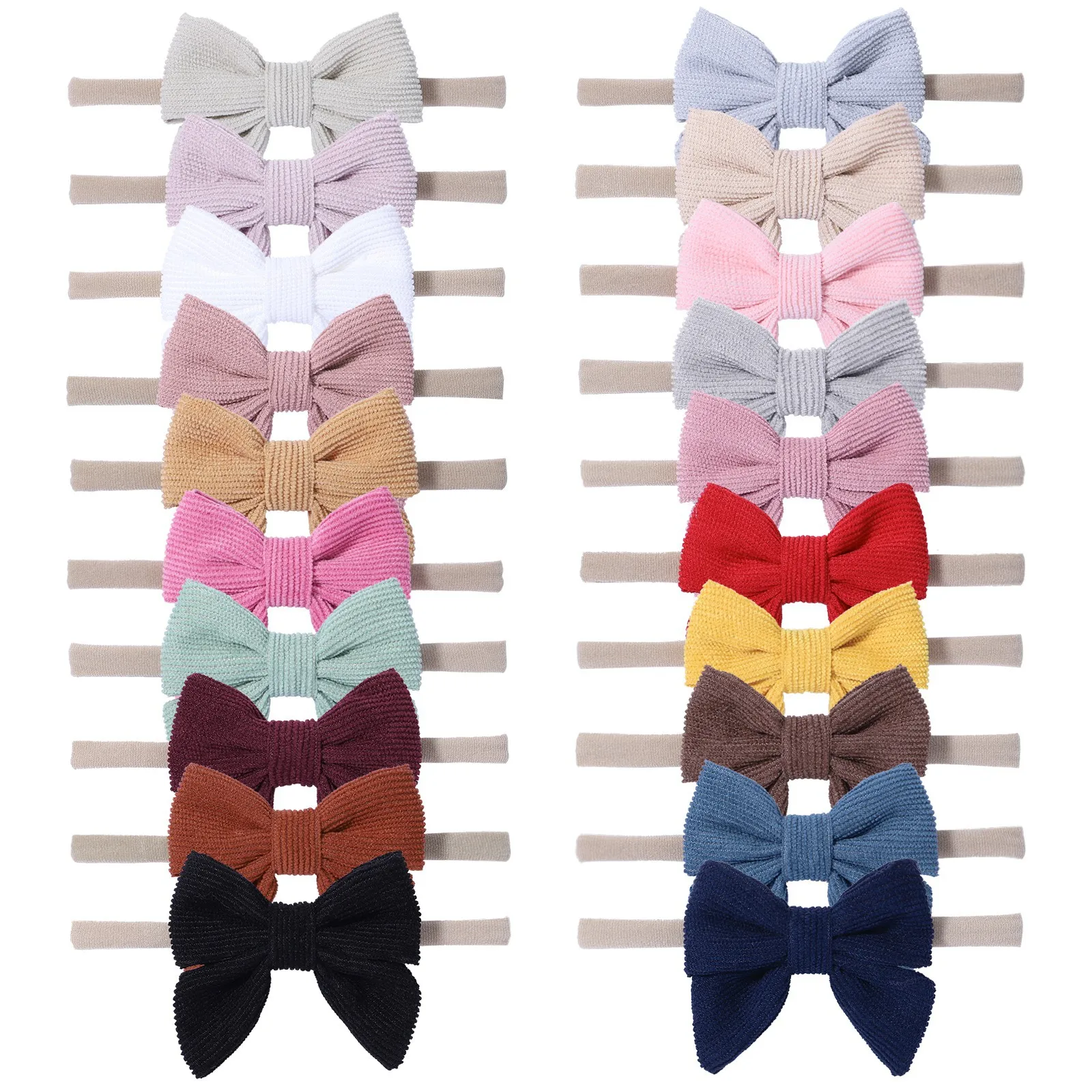 

40 Pcs/Lot, 2.7" Corduroy Bow Nylon Headbands, Kids Girls Handmade Sailor Bow Hair Clips, Baby Hair Accessories