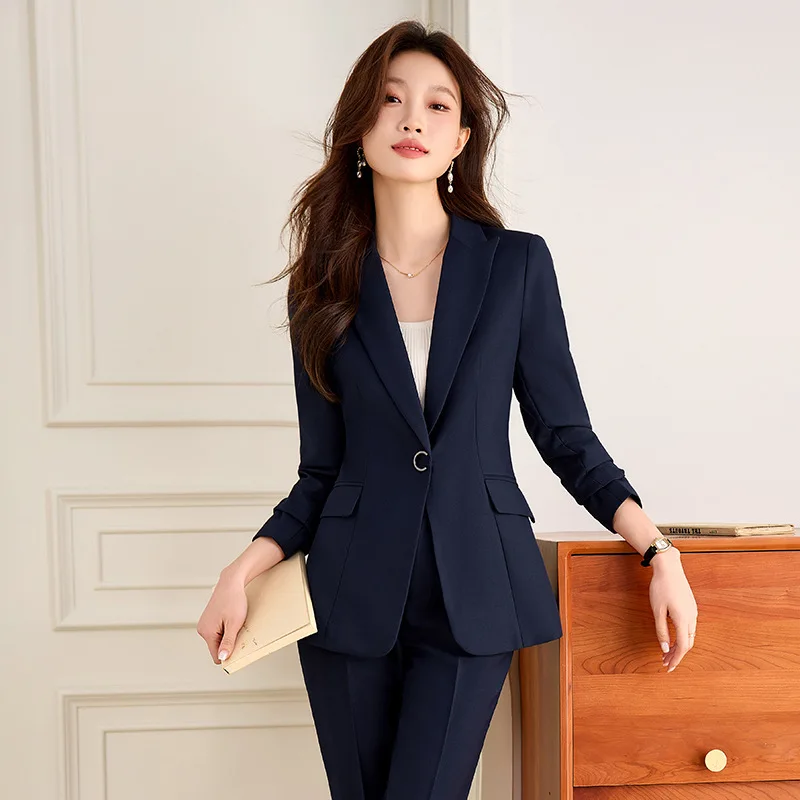 Women's Suit Jacket Autumn Winter Elegant Goddess Style Workwear Professional Formal Wear High-end Quilted Gray Suit Set