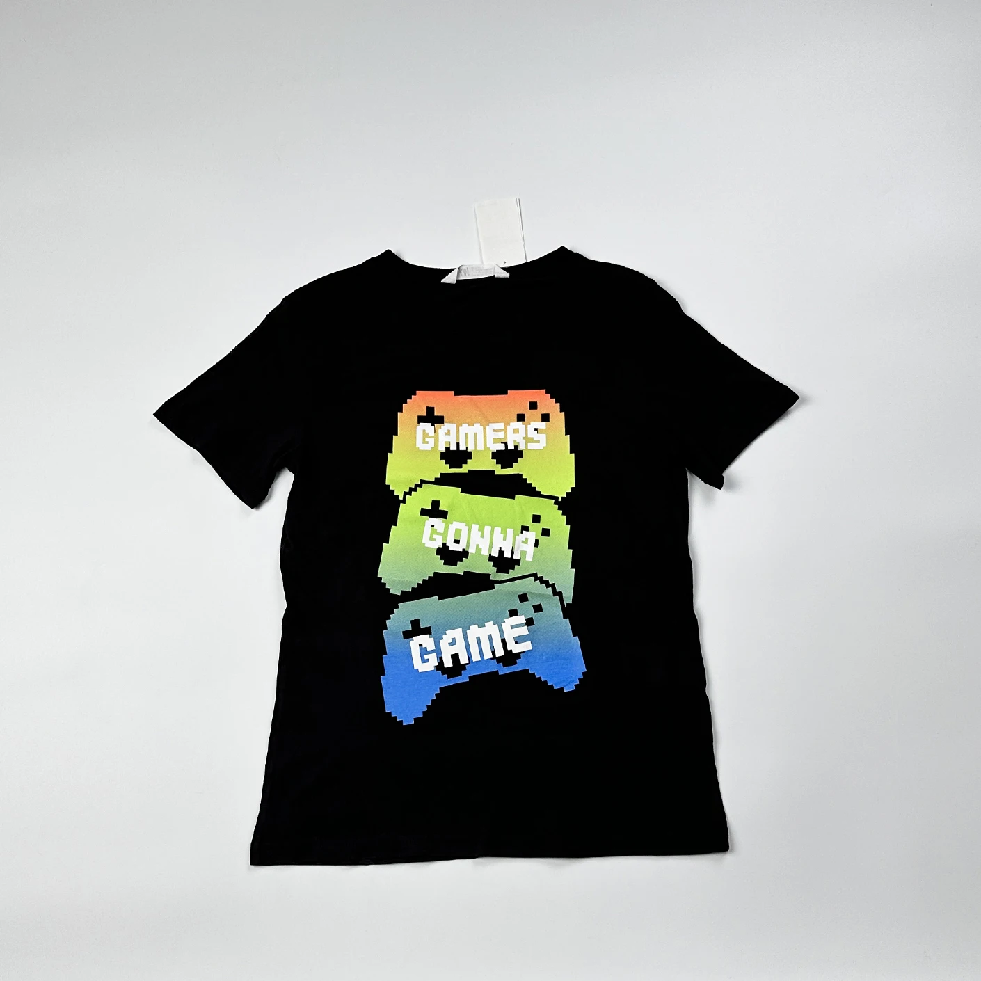 Camiseta de Manga Curta com Estampa de Controle de Videogame para Meninos, 100% Algodão, Roupas de Verão, Estilo Casual, Top Infantil