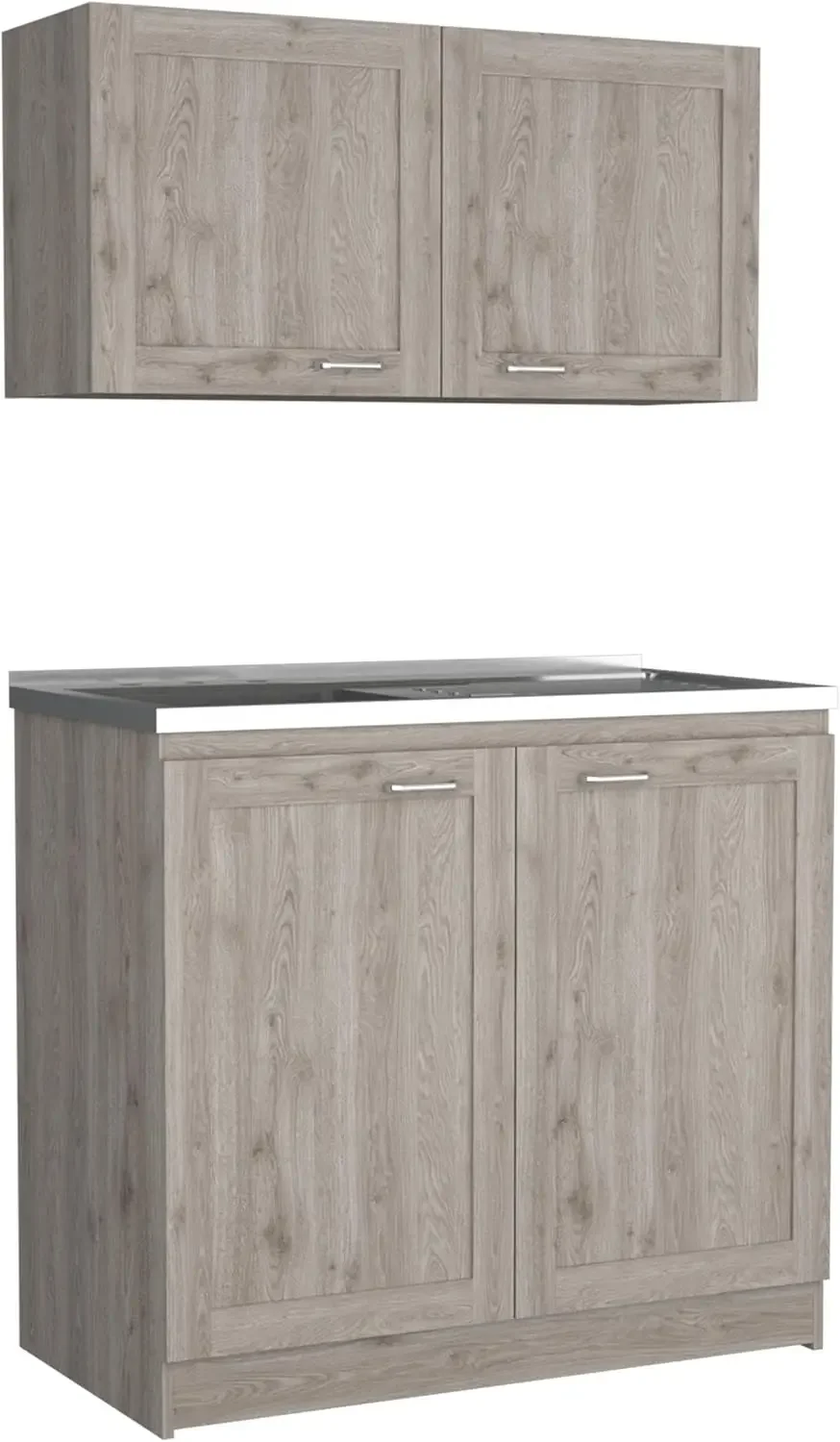 2-Piece Kitchen Cabinet Set with Sink Countertop & Wall Cabinet—Light Grey, 41