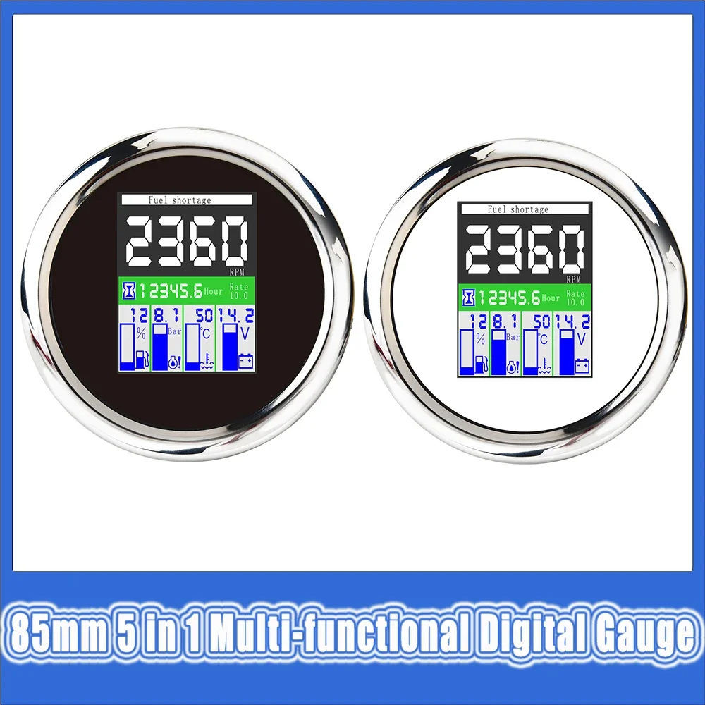 

85mm 5 In 1Multi-functional GPS Speedometer Fuel Oil Pressure Water Temperature Voltage Digital Gauge for Car Boat Yacht