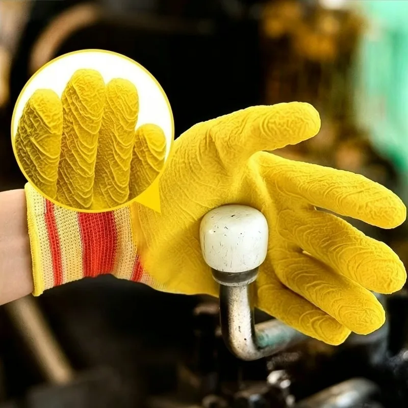 1/5Pairs Non-slip Rubber Work Gloves Breathable Safety Gloves for Men Safety Gloves Waterproof Automotive Repair Handling Mitten