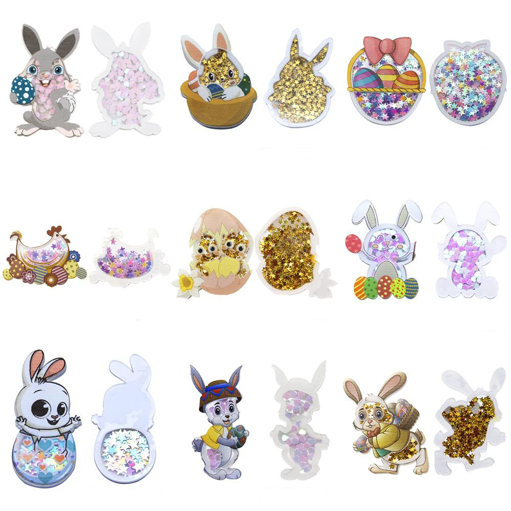 Easter Bunny Quicksand Acrylic Planar Resin Applique for DIY Clothes Sequin Shakers Hat Headwear Bow Accessories,1Yc23894