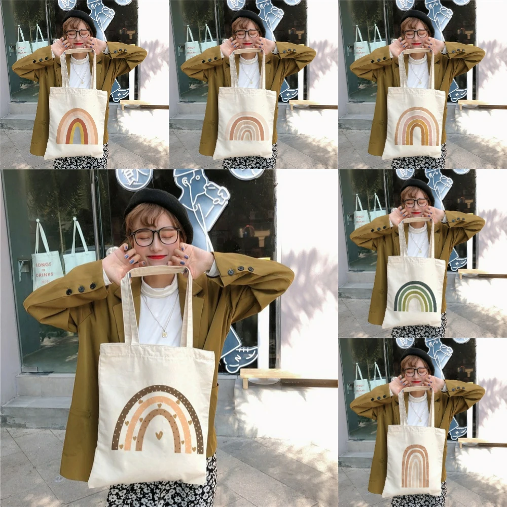 

Colorful Rainbow Design Tote Bag Durable Large Capacity Canvas Bag Perfect for Work School Teacher Daily Use and Travel Handbag