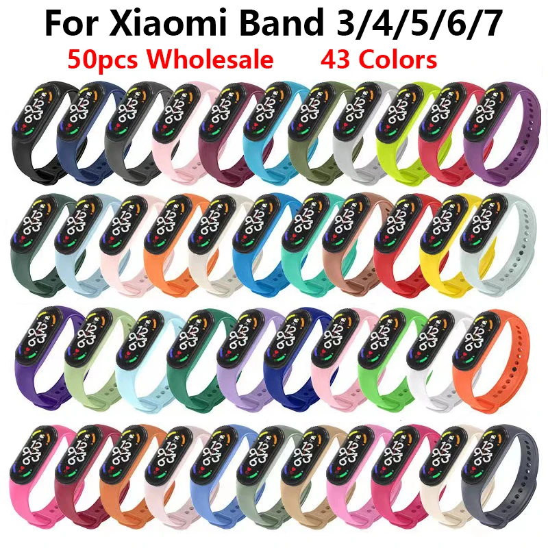 

50pcs Watch Strap For Xiaomi Band 7 6 5 4 3 Wristband Silicone Bracelet Wrist Straps Mi Band 3 4 Band5 Band 6 Watch Accessories