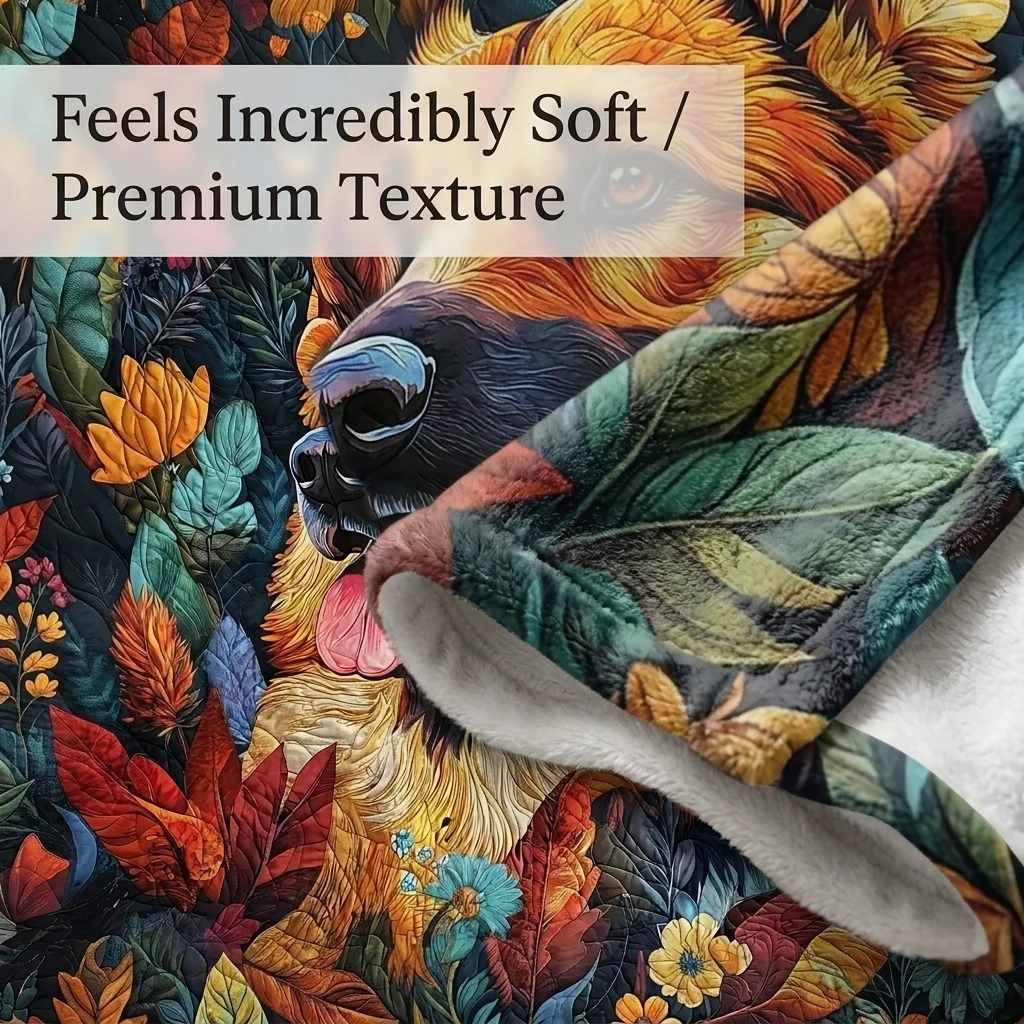 1PC Vibrant Autumn German Shepherd & Floral Thick Flannel Throw Blanket, Soft Warm Throw, Ideal Gift for Adults