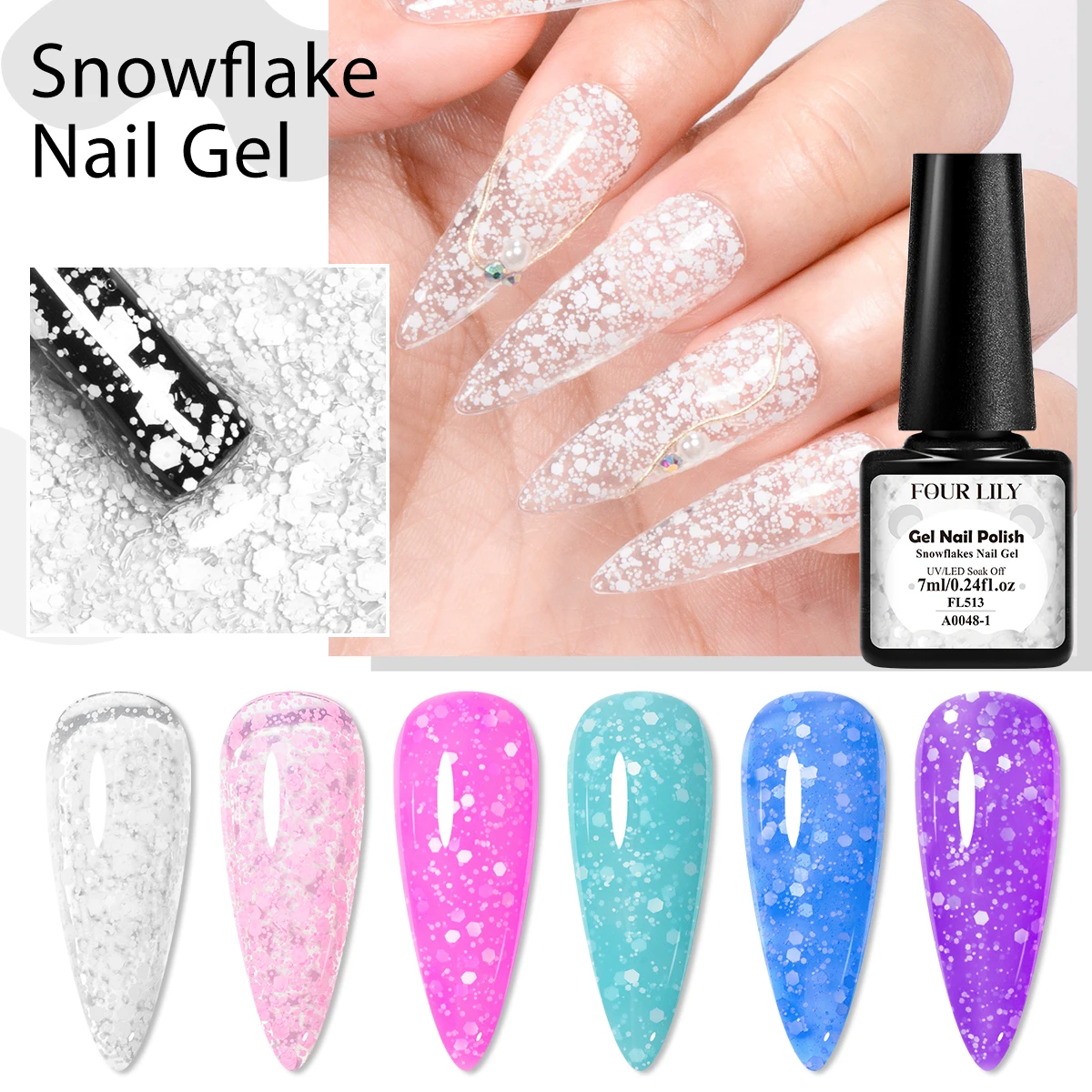 7ml Snowflake Gel Nail Polish UV LED Semi Permanent Milky White Pink Glitter Snow Sequins Gel Nails Art Design Varnish Manicure