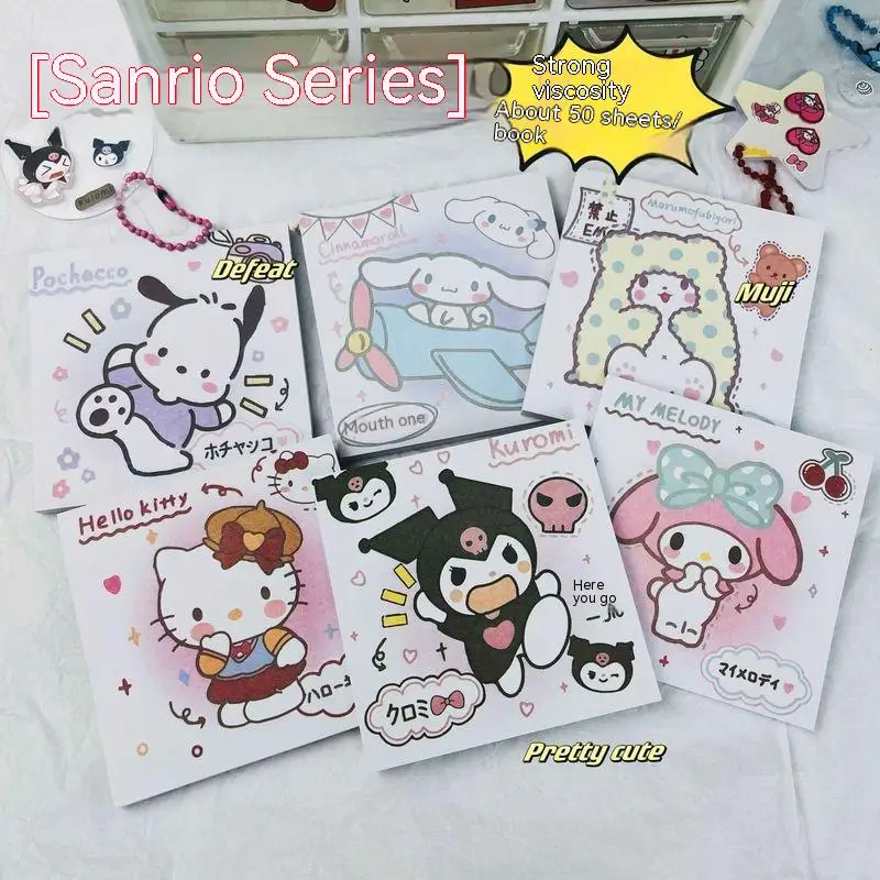 Sanrio 12pcs Kawaii Series Memo Book Cute Cartoon Kulomi Pochacco Sticker Student Funny Message Book Stationery Gift Wholesale