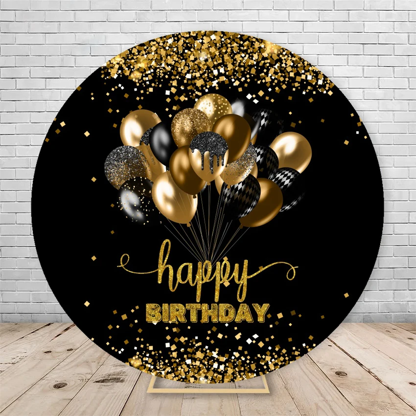 Adult Birthday Round Backdrop Cover Golden Glitter Balloon Name Custom Circle Photographic Background Baby Shower Photo Studio