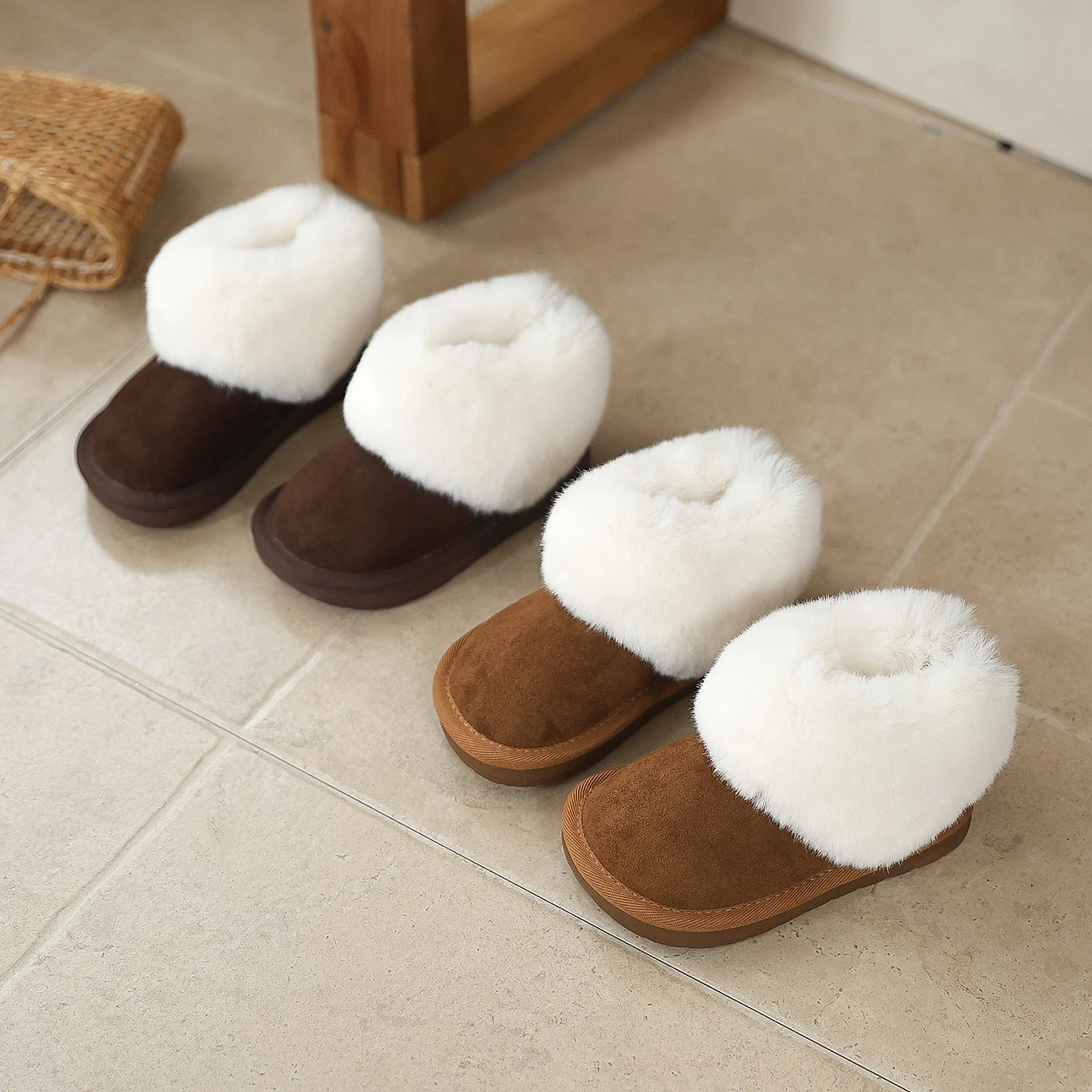 

2025 Winter New Children Cotton Boots Girls Fashion Korean Style Lapel Soft Bottom Anti-slippery Versatile Keep Warm Boots