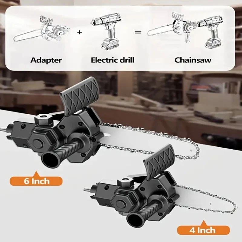 4/6 Inch Mini Chainsaw Adapter For Electric Tools Portable Handheld Small Chainsaw Attachment For Gardening Branch Wood Cutter