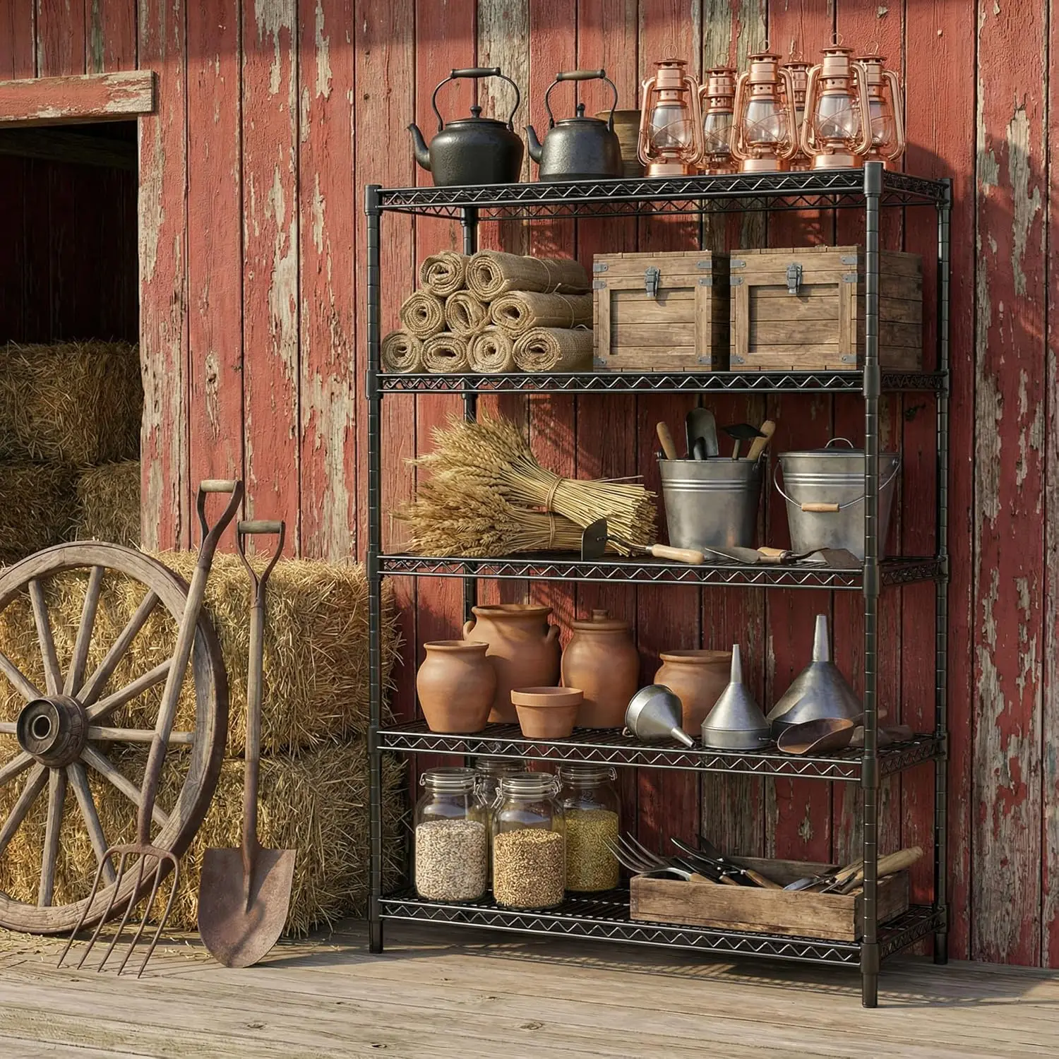 Ripiano portaoggetti in metallo resistente a 5 livelli, capacità 1750 libbre, altezza regolabile per garage dispensa cucina