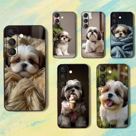 cute S-Shih Tzu Dog Pet Phone Case For Samsung S25,S24,S10,S22,S21,S20,S23,Ultra,Plus,Lite,FE,Soft Silicone Black Cover