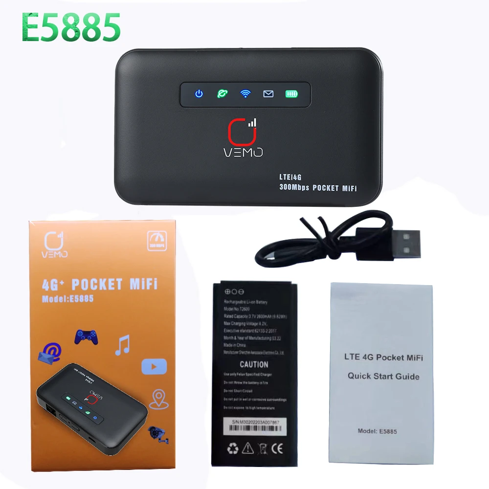 E5885 Pocket WiFi Router 300Mbps 4G Sim Card Slot RJ45 Lan Port Mini CPE Router 2600mAh Battery 4G Wifi Hotspot Modem Router