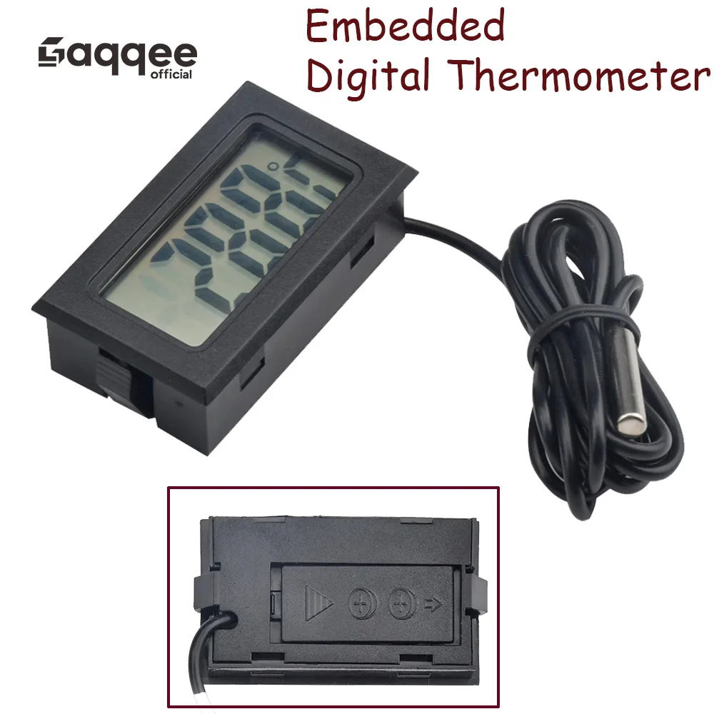 FY-10 Mini LCD intégré thermomètre numérique Aquarium voiture bain d'eau testeur de température détecteur moniteur 1M noir sans batterie