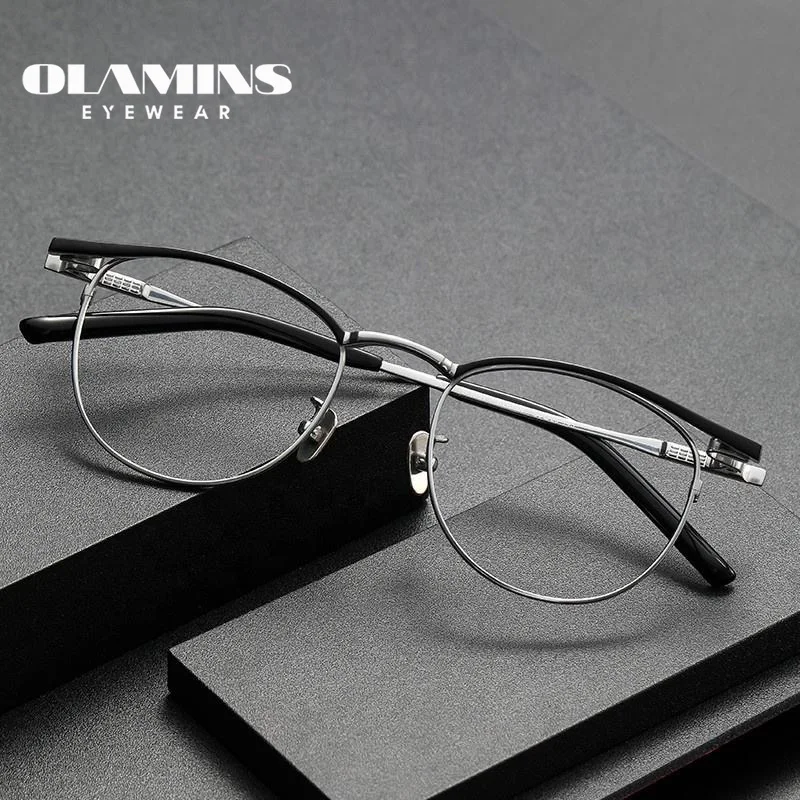 

OLAMINS​ Half Eyeglass Frame Titanium Eyewear Optical Glasses Frames Women Men Designer Spectacle Myopia Frames S-155T