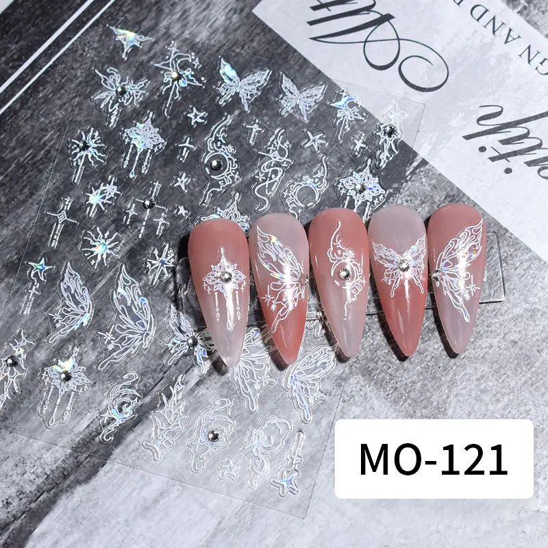 Butterfly 3D Nail Stickers Silver Chrome Effect Laser Sliders Flowers Leaf Nails Self Adhesive Decals Manicure Tips Decorations